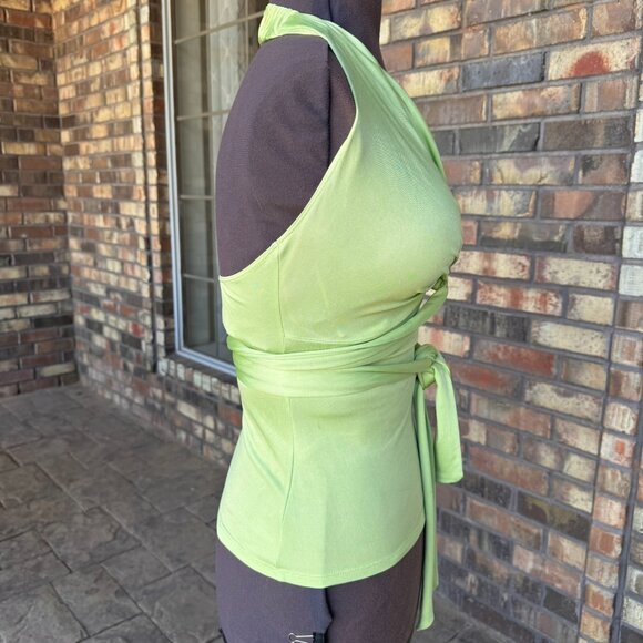 Page 100% silk green top; Size Small - Picture 6 of 10